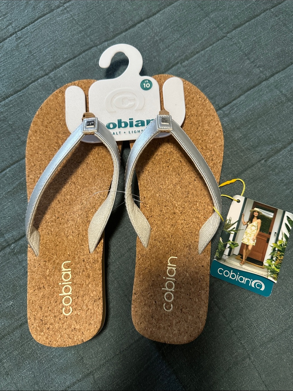 Cobian Women's Silver Cork Footbed flip flops